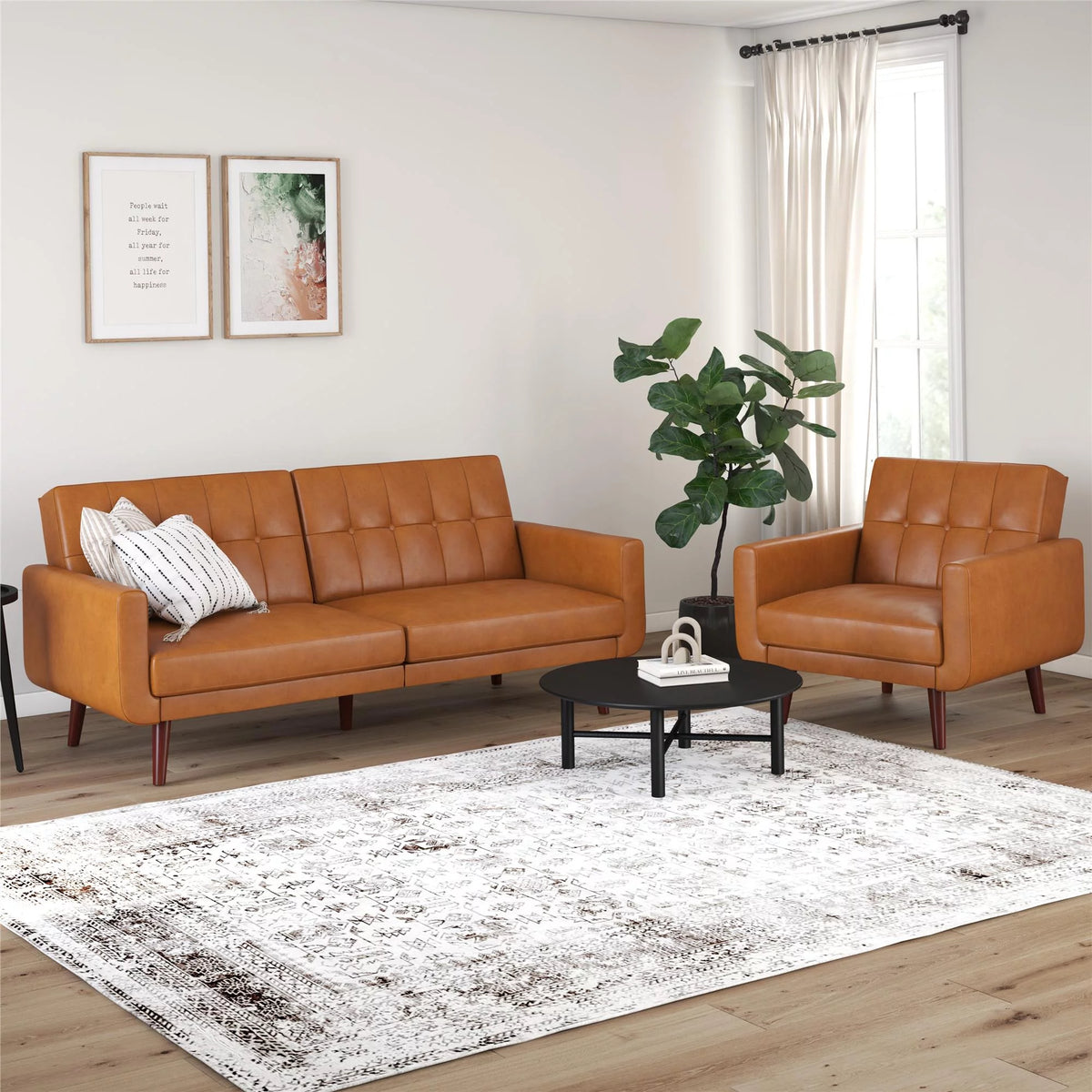 Camel Faux Leather Chair with Arms G8365