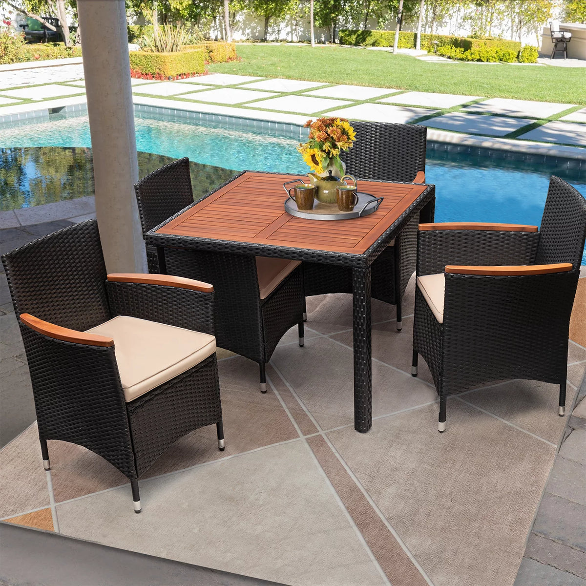 7 Pieces PE Rattan Wicker Patio Dining Set with Cushions G821