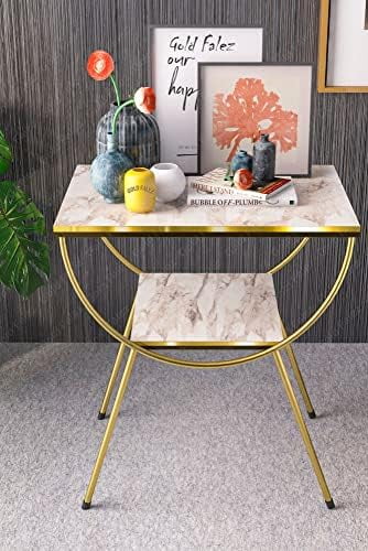 White Marble Nightstand with Gold Metal Legs L610