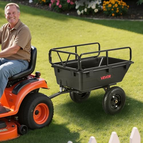 Heavy Duty Tow Behind Steel Dump Cart 17 Cu.Ft. 600lbs Capacity 16in Tires A384300