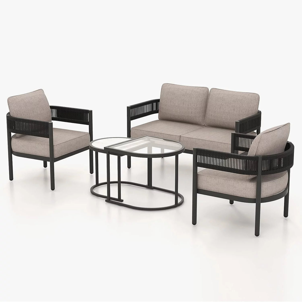 5-Piece Woven Wicker Outdoor Conversation Set with Cushions and Nested Table F819