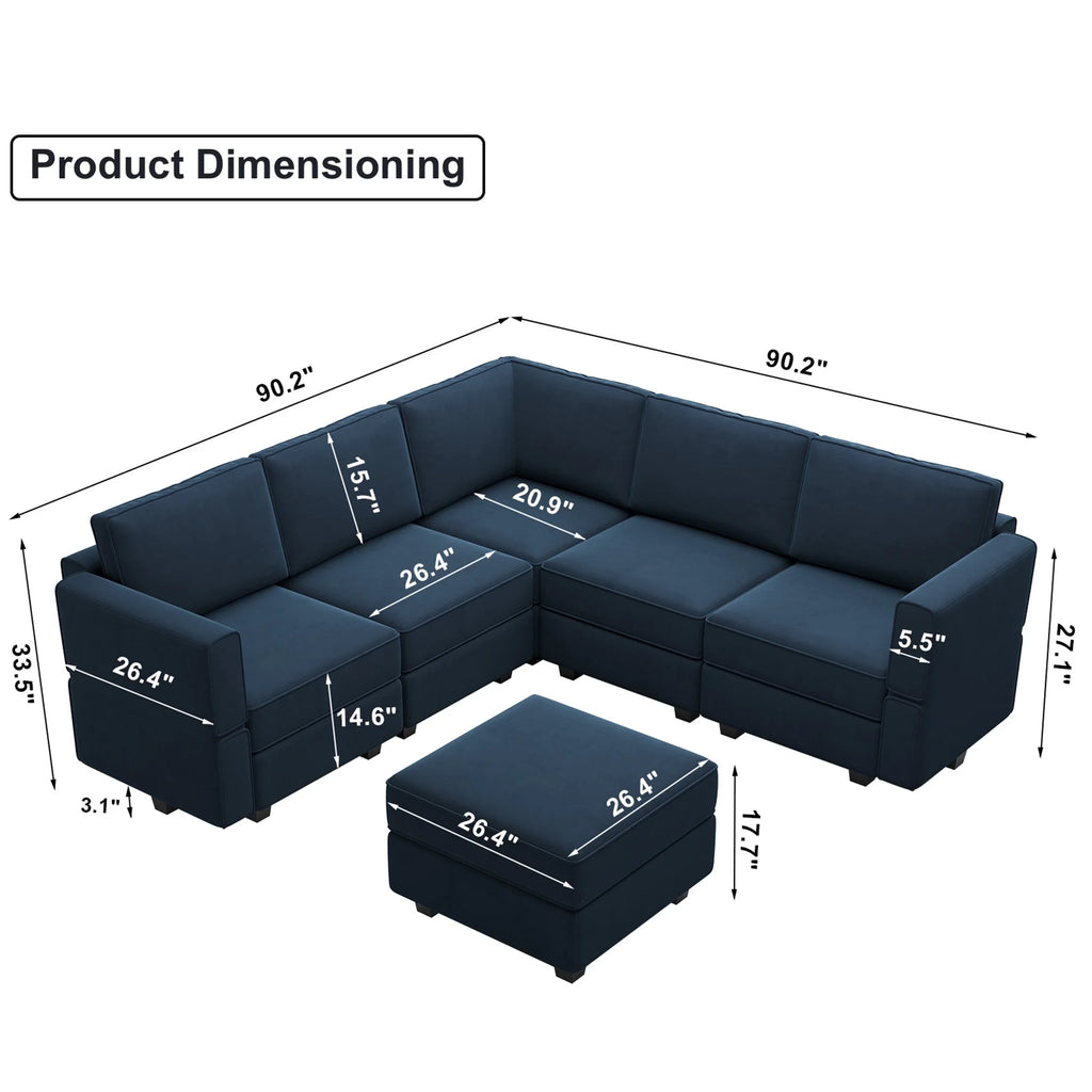 Blue Velvet L Shaped Sectional Sofa with Storage M9316