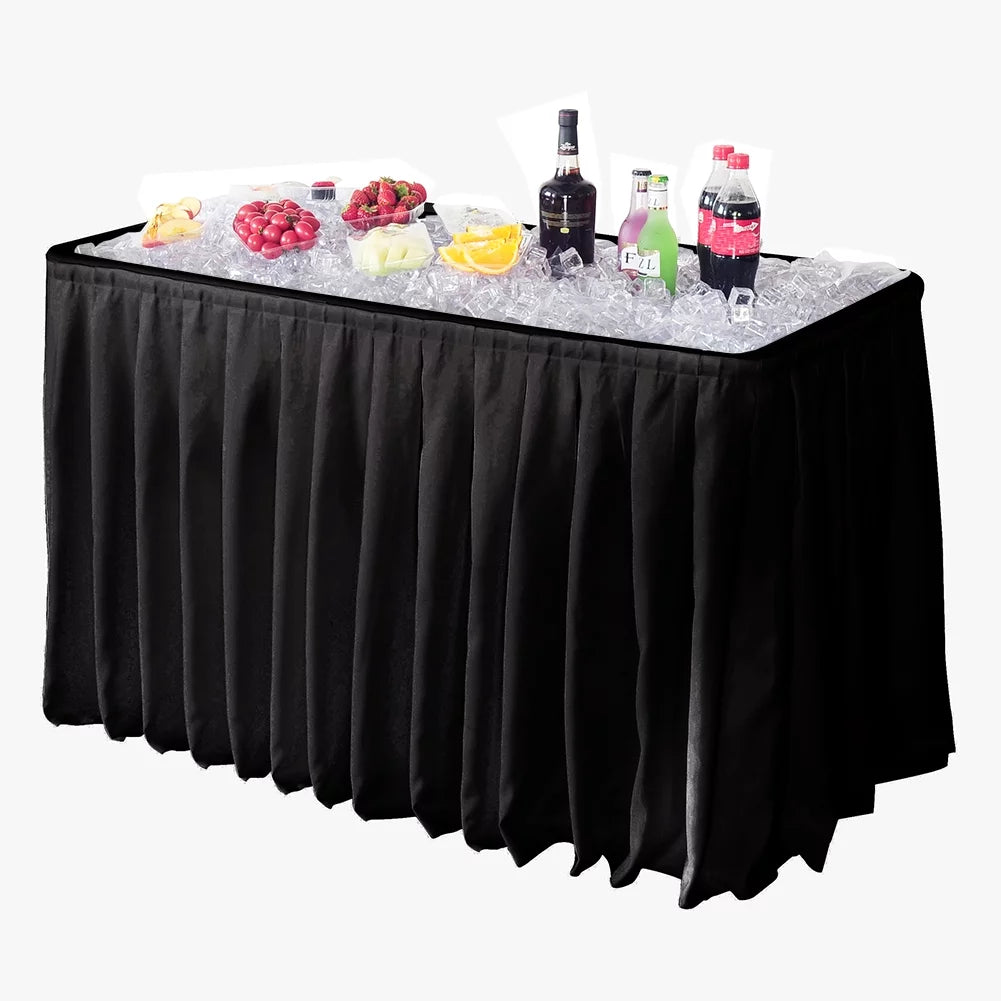 Portable Folding Ice Bin Table with Skirt Black D63832