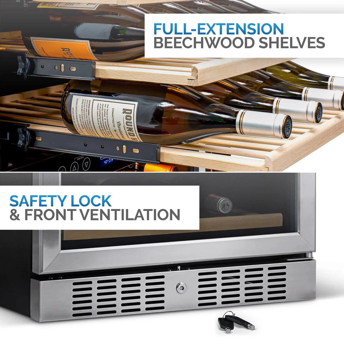 46-Bottle Dual-Zone Stainless Steel Wine Refrigerator Y3057