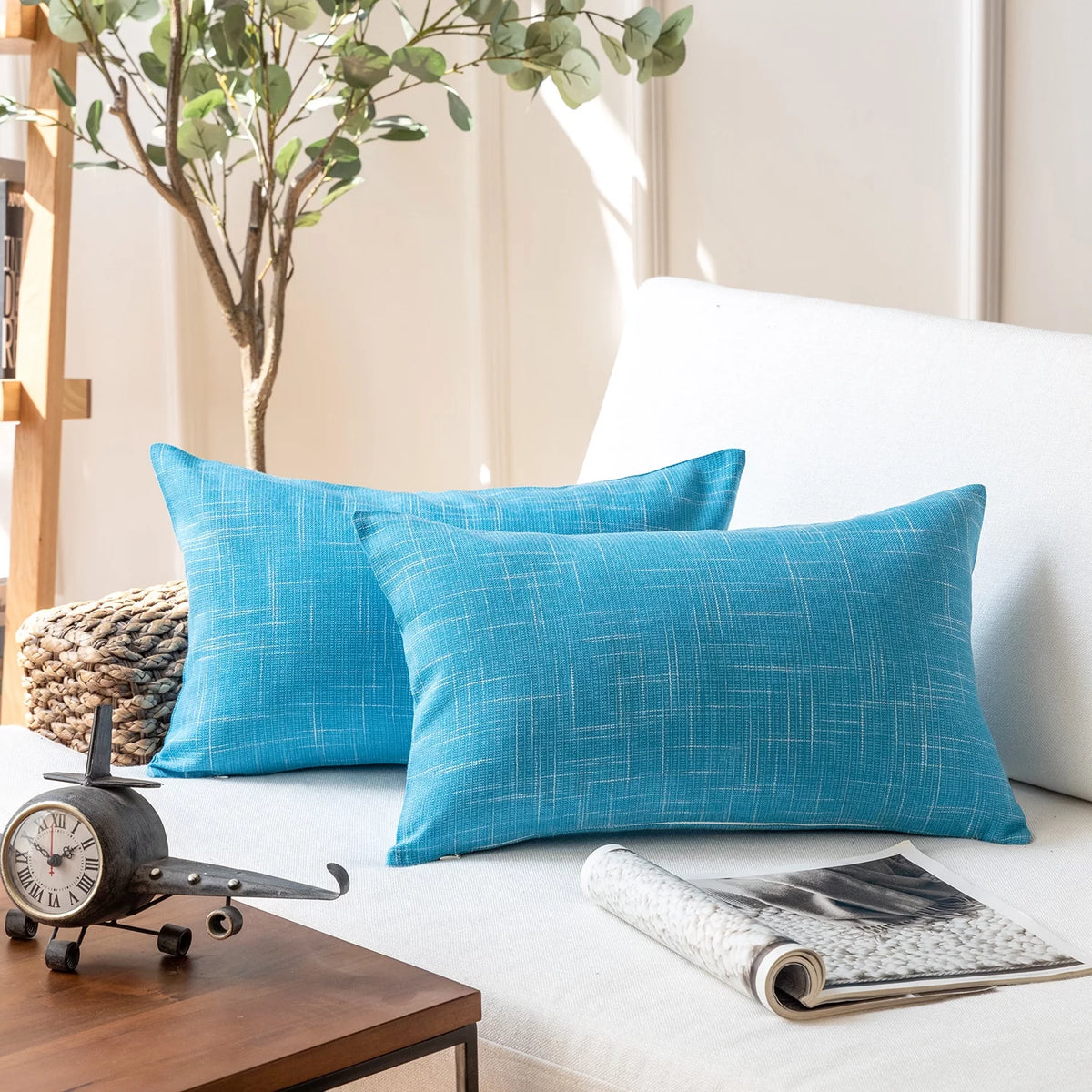 Lake Blue Striped Polyester Blend Throw Pillow, 2 Count T989235