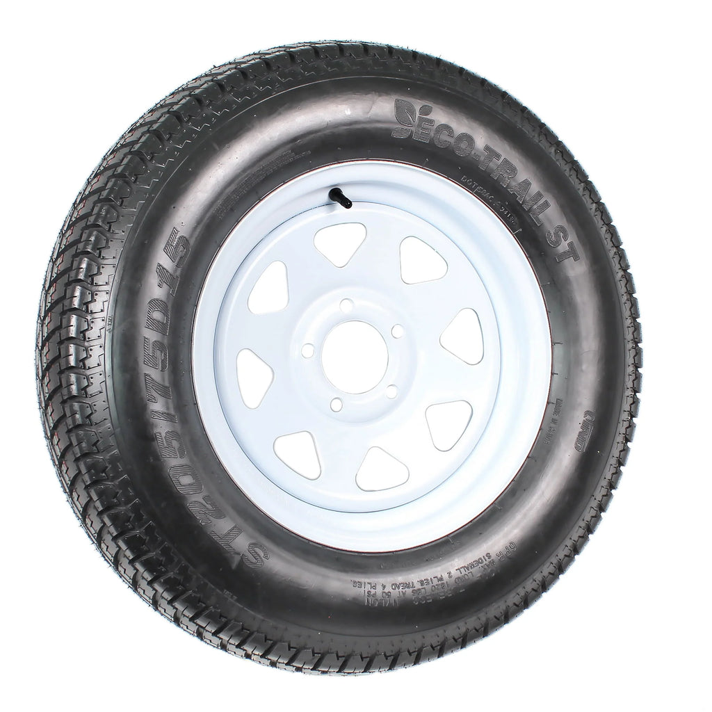 2-Pk Trailer Tire On Rim ST205/75D15 5 Hole White Spoke Wheel M592