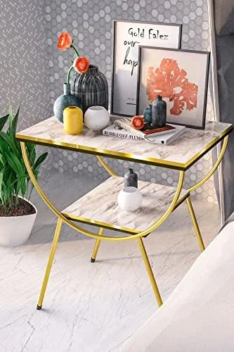 White Marble Nightstand with Gold Metal Legs L610