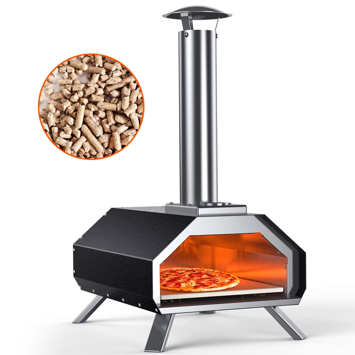13 Wood Pellet Stainless Steel Pizza Oven with Foldable Legs O89609