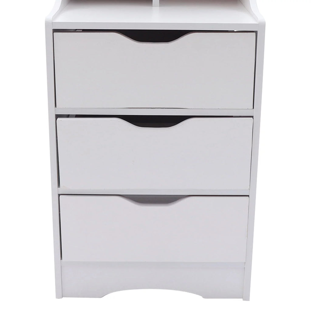3 Drawer White Wood Nightstand F9483