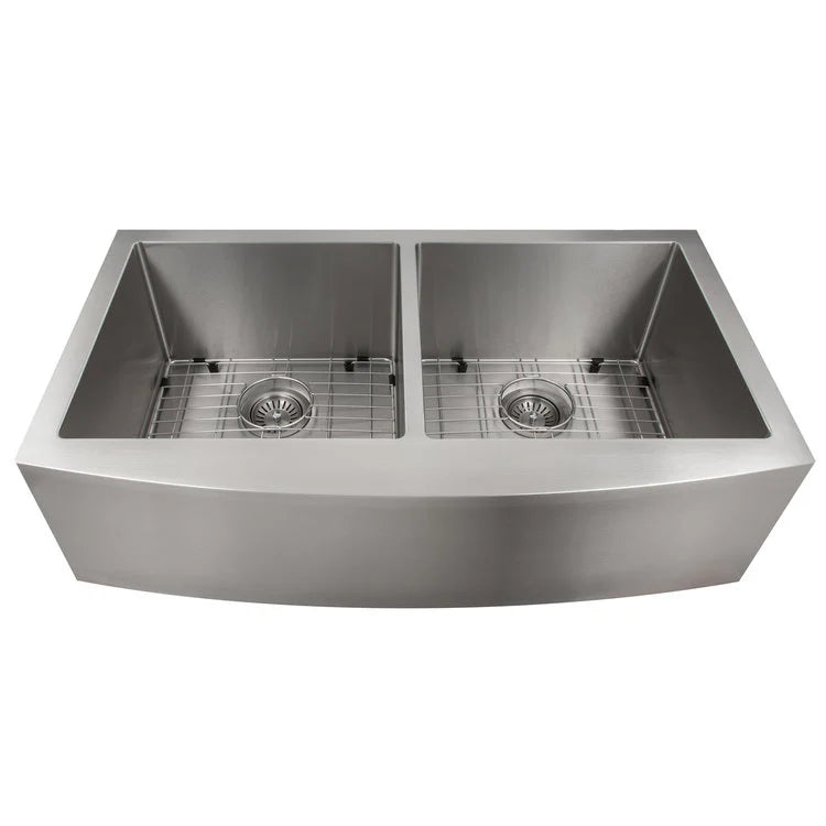 36 in. Stainless Steel Farmhouse Double Bowl Kitchen Sink with Bottom Grid J511