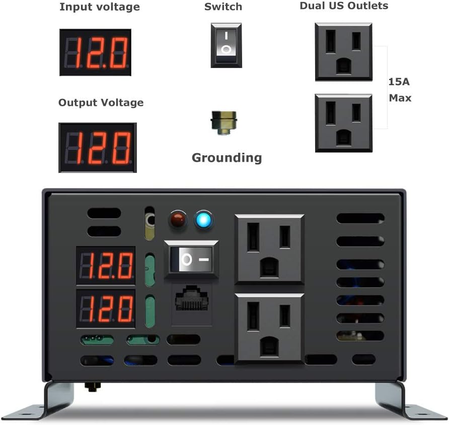 Pure Sine Wave 500W Power Inverter 12V to 110V AC Converter with Remote Controller T41201