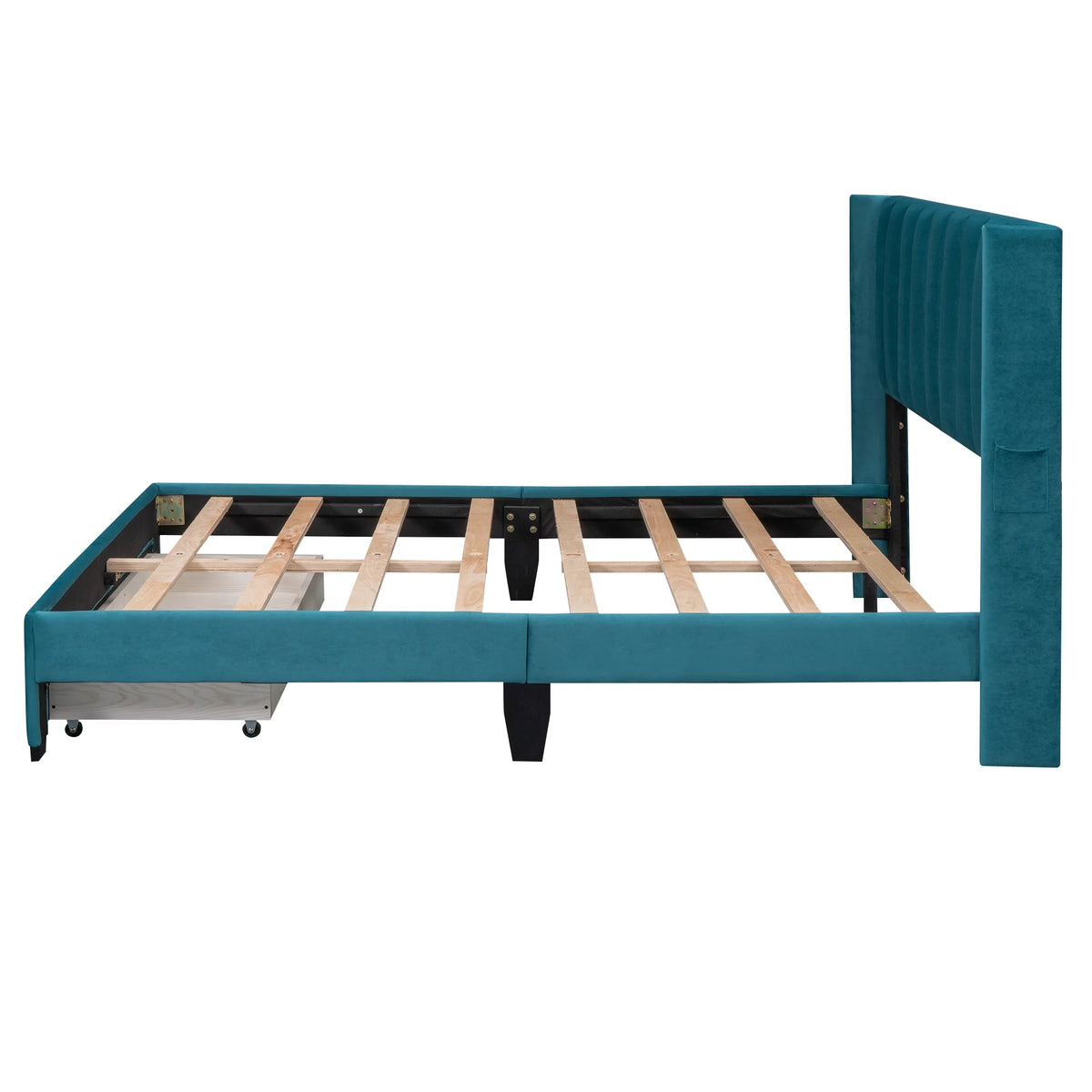 Queen Size Velvet Upholstered Platform Bed with Storage and Headboard A450437