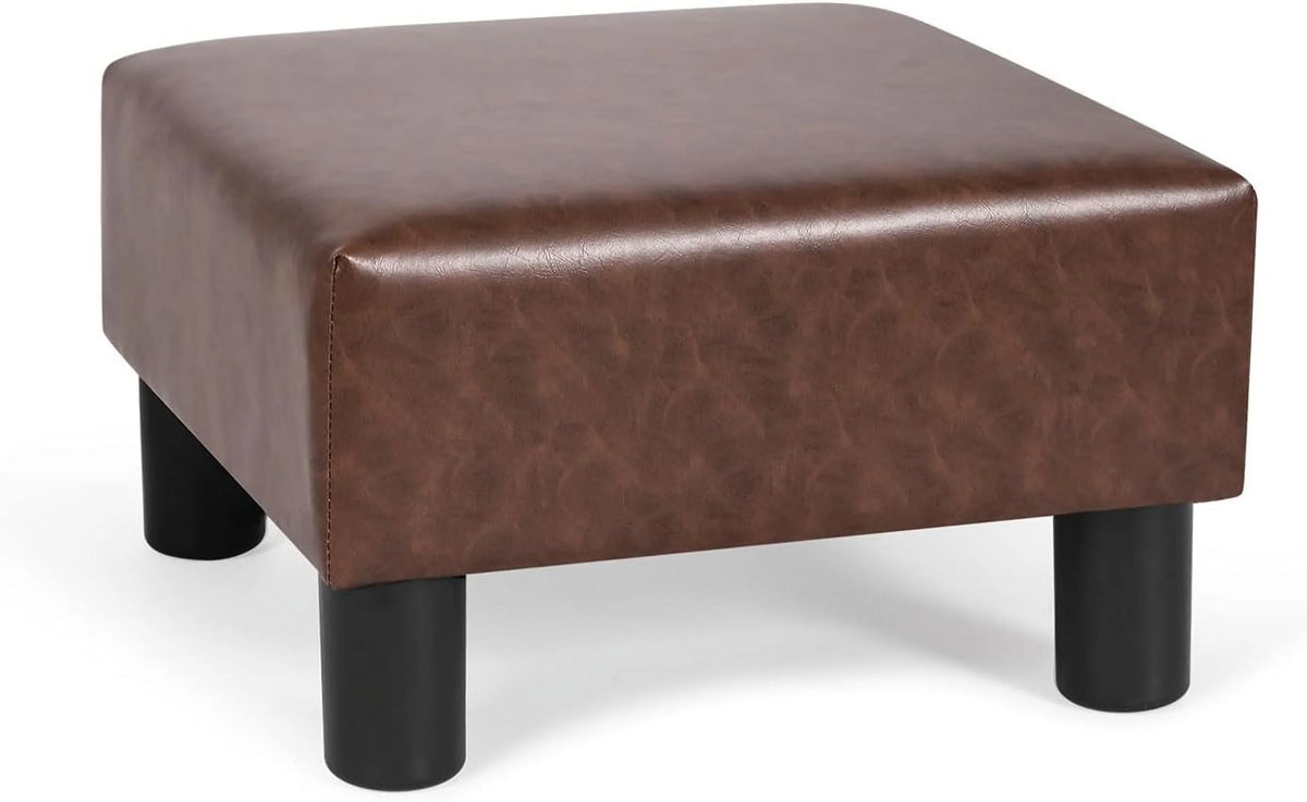 Dark Brown Faux Leather Square Footstool T17741
