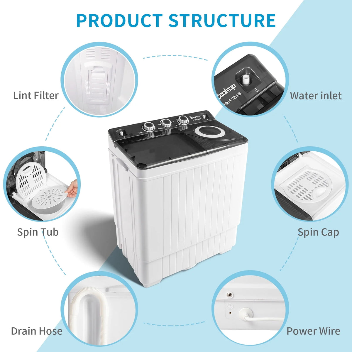 Portable 26lbs Twin Tub Compact Semi-automatic Washing Machine T8930