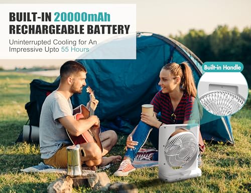 20000mAh Rechargeable Fan, 10" Square Table Fan with Timer H92404
