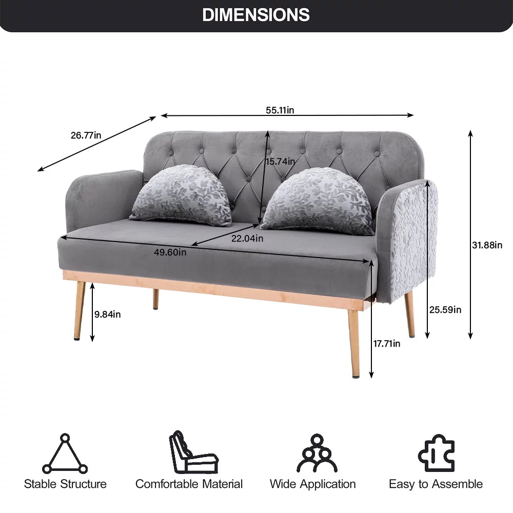 Velvet Loveseat with 2 Pillows B291