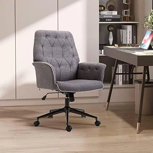 Dark Grey Tufted Linen Home Office Desk Chair V39133