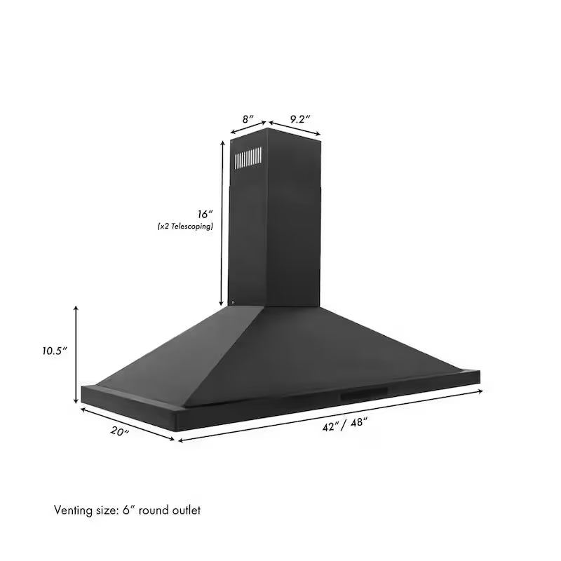 Black Stainless Steel 42 in. 400 CFM Convertible Wall Mount Range Hood D60554