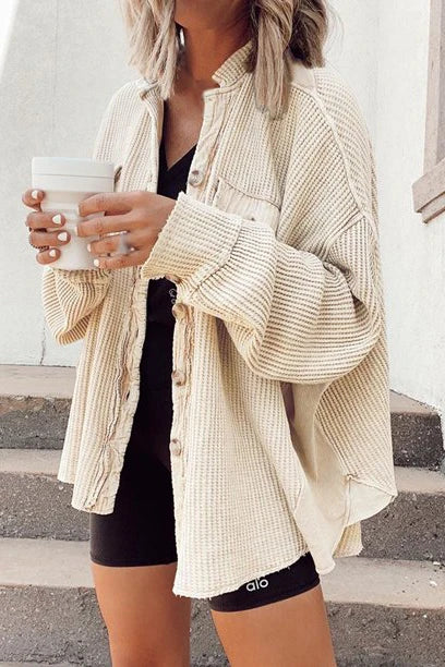 Solid Patchwork Turndown Collar Outerwear C650185
