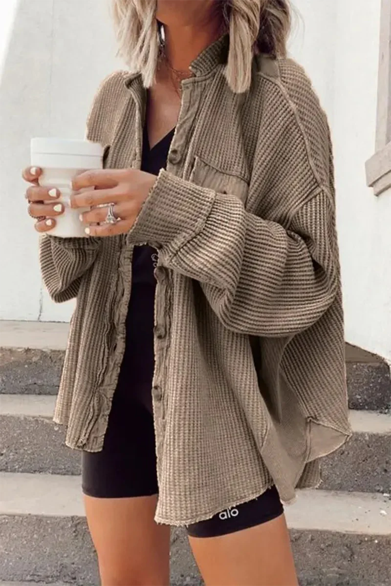 Solid Patchwork Turndown Collar Outerwear C650185