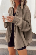 Solid Patchwork Turndown Collar Outerwear C650185