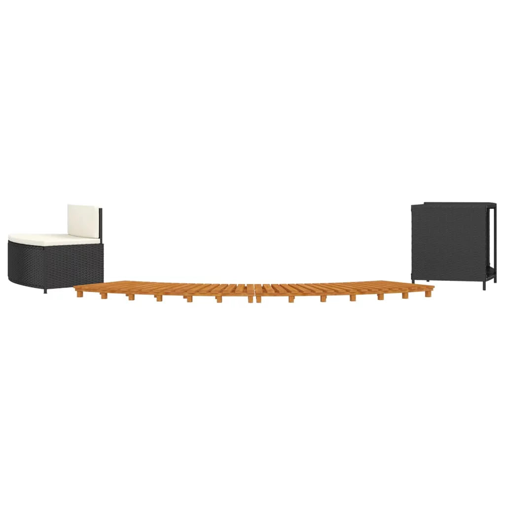 Black Poly Rattan and Solid Wood Acacia Spa Surround C112946