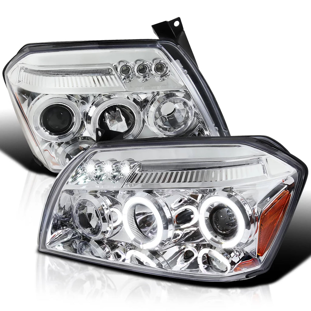 LED Chrome Housing Clear Lens Projector Headlights Left + Right Pair D663
