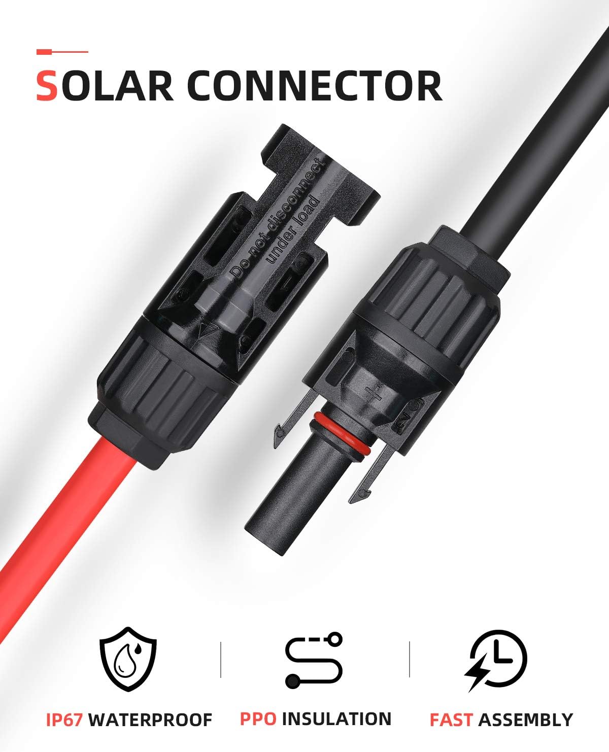 100Feet 10AWG Solar Extension Cable with Female and Male Connector T379