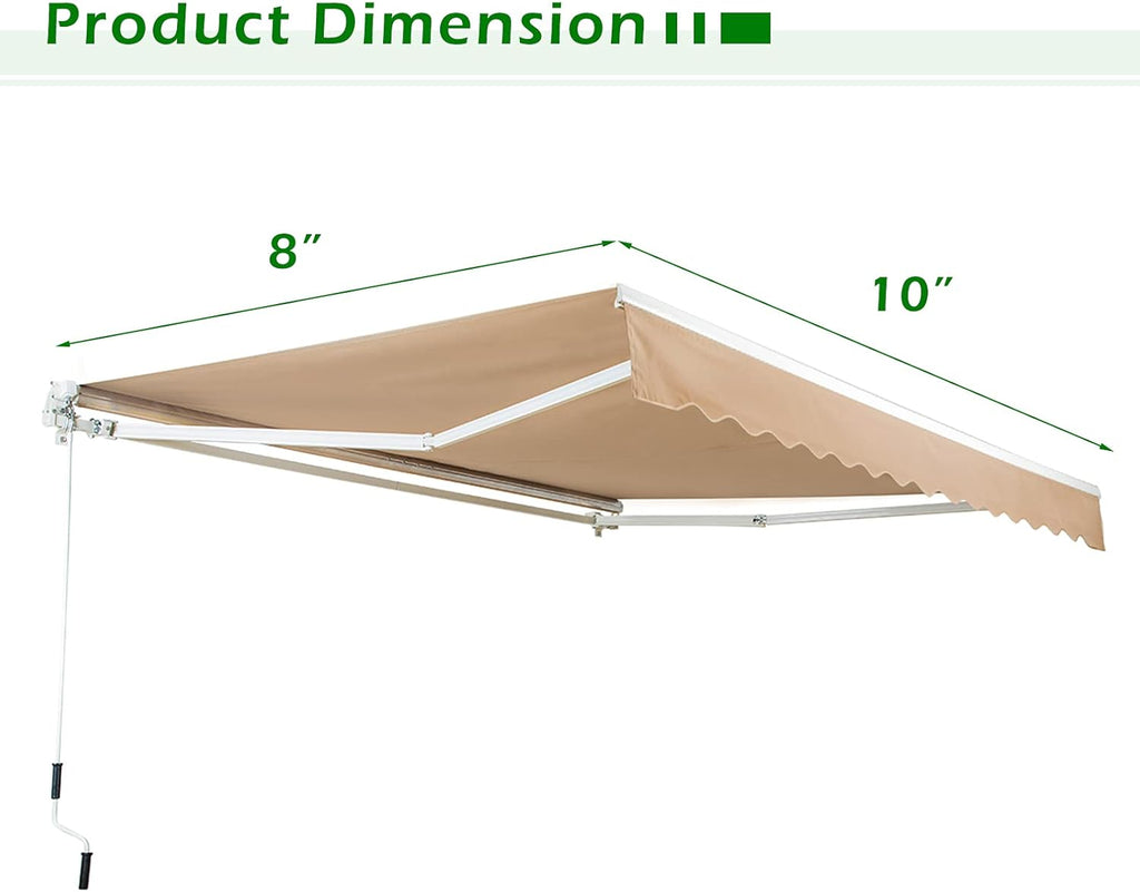 8.2'×6.5' Retractable Patio Awning with Manual Crank Handle, Beige H586