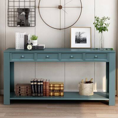 Solid Wood Console Table Dark Blue Q7727