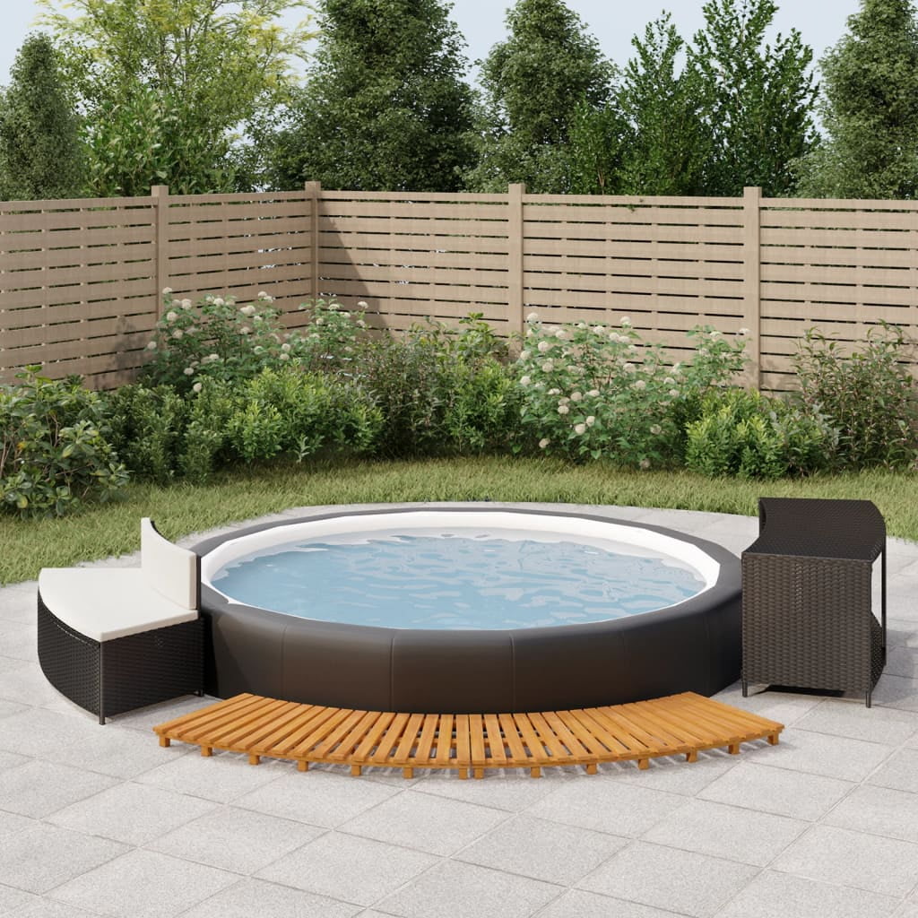 Black Poly Rattan and Solid Wood Acacia Spa Surround C112946