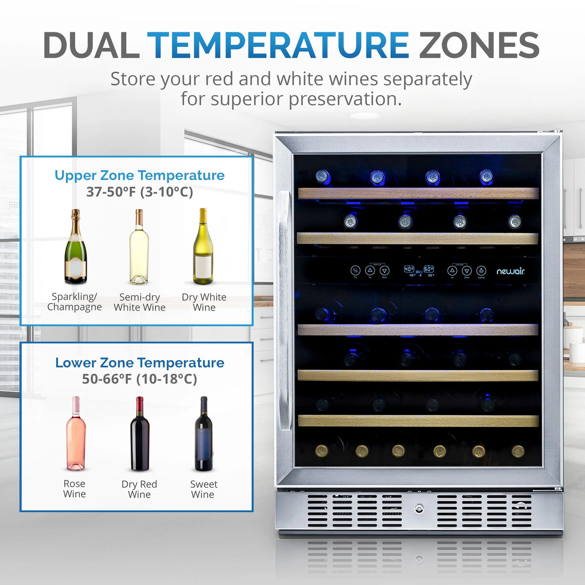 46-Bottle Dual-Zone Stainless Steel Wine Refrigerator Y3057