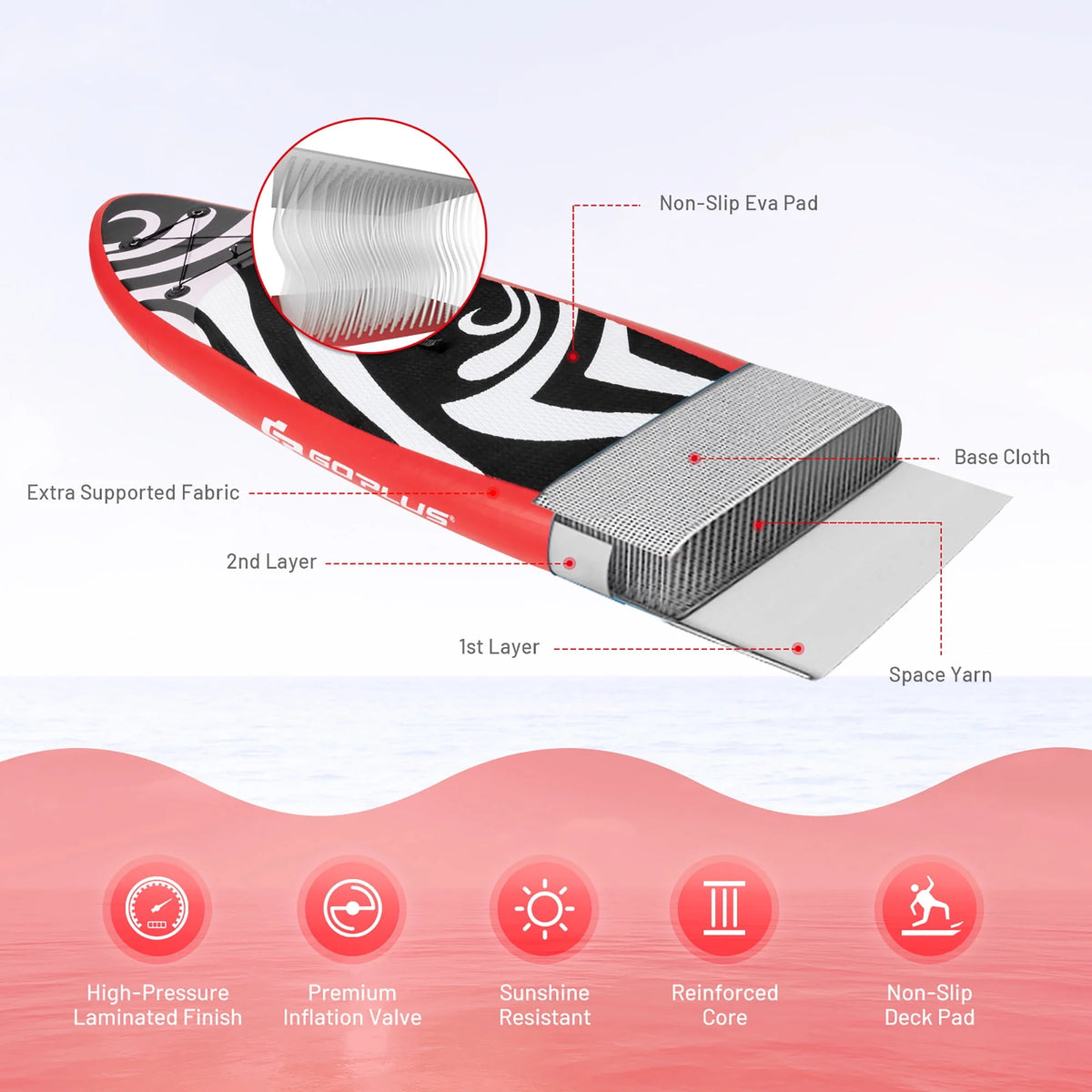 11' Inflatable Stand Up Paddle Board with Bag Paddle Pump Red Z2074