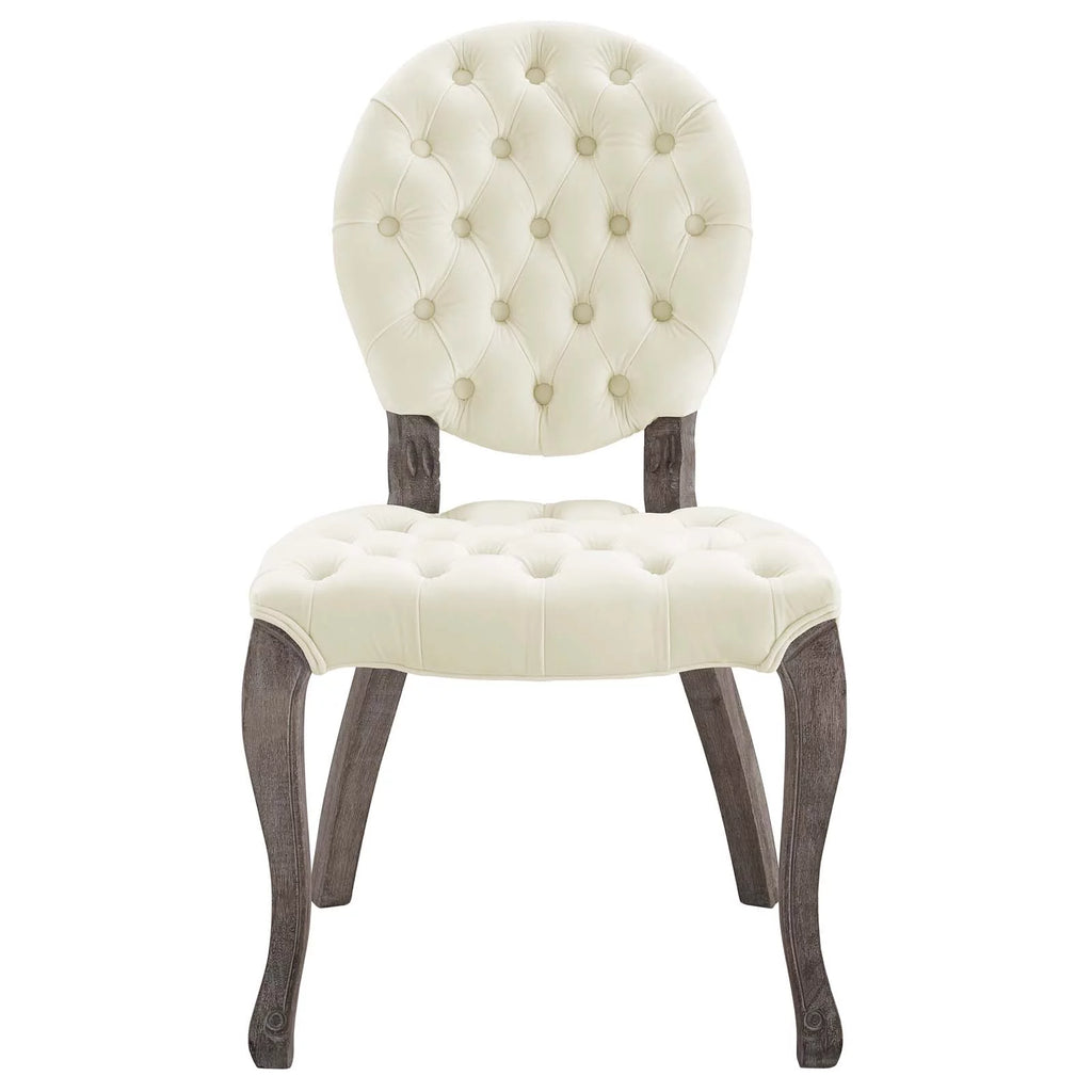 French Vintage Velvet Side Chair in Ivory I734