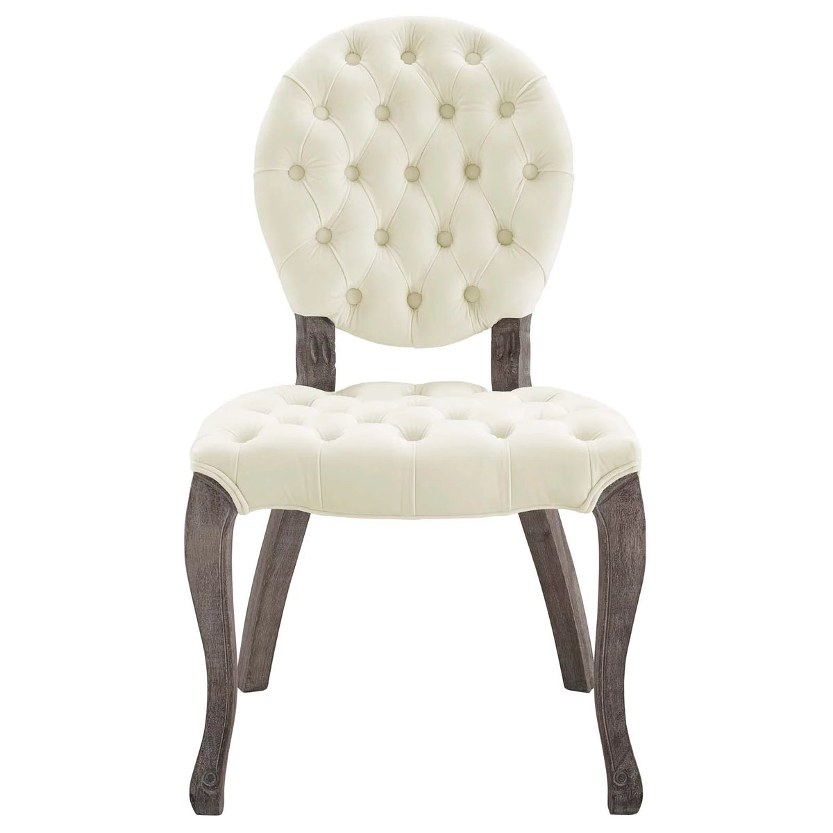 French Vintage Velvet Side Chair in Ivory I734