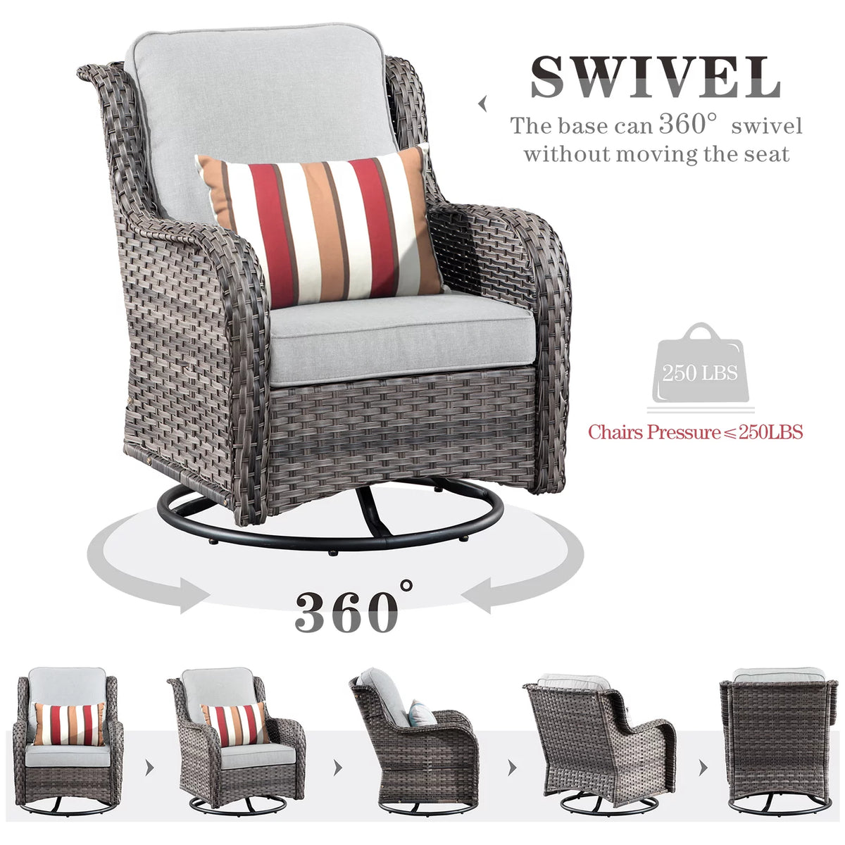 8 Pieces Wicker Patio Sectional with Swivel Chairs and Sofa K749152