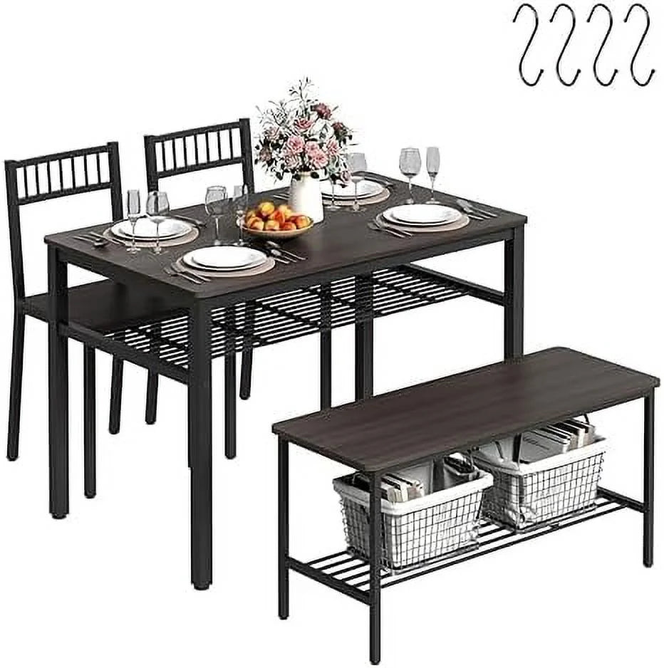 Dining Table Set for 4 with 2 Chairs 1 Bench Rustic Brown M203