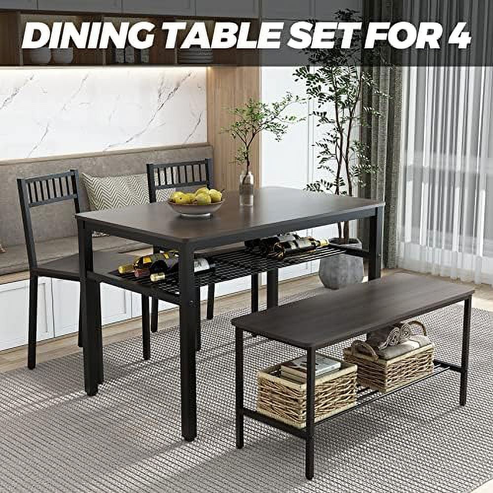 Dining Table Set for 4 with 2 Chairs 1 Bench Rustic Brown M203