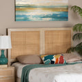 Light Brown Wood and Natural Rattan Queen Size Headboard B4683