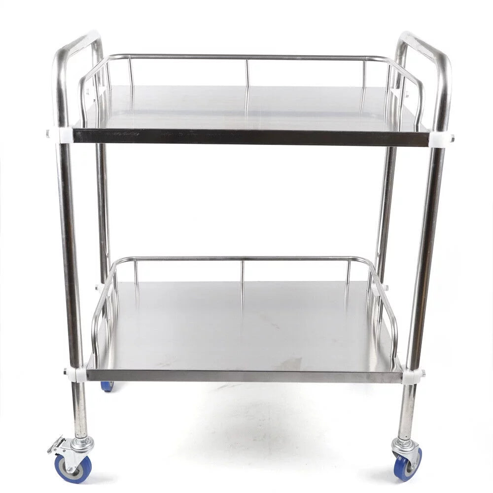2 Tiers Stainless Steel Rolling Cart Trolley F6678