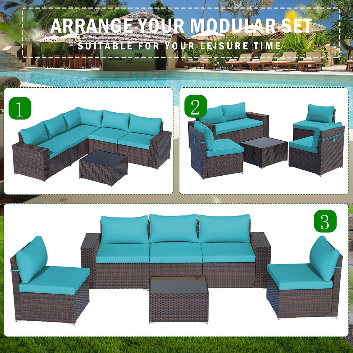 6 Pieces PE Rattan Wicker Patio Sofa Set with Cushions & Coffee Table A52172