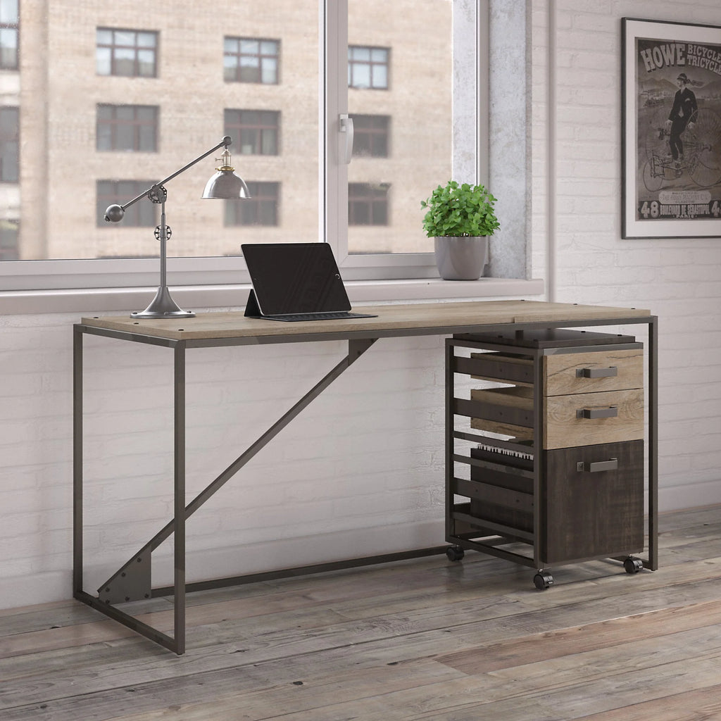 62" Industrial Writing Desk with Mobile File Cabinet R78440