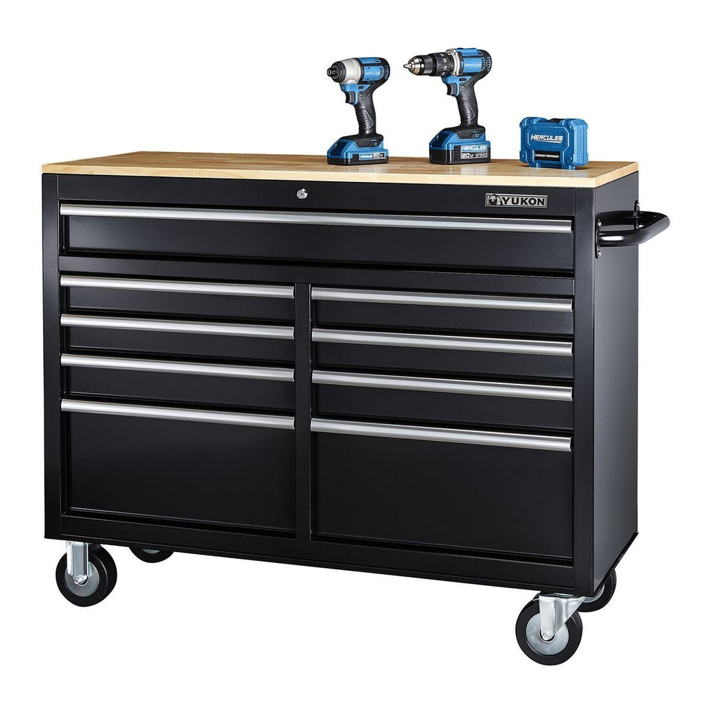 Black 9-Drawer Mobile Storage Cabinet with Solid Wood Top S6745