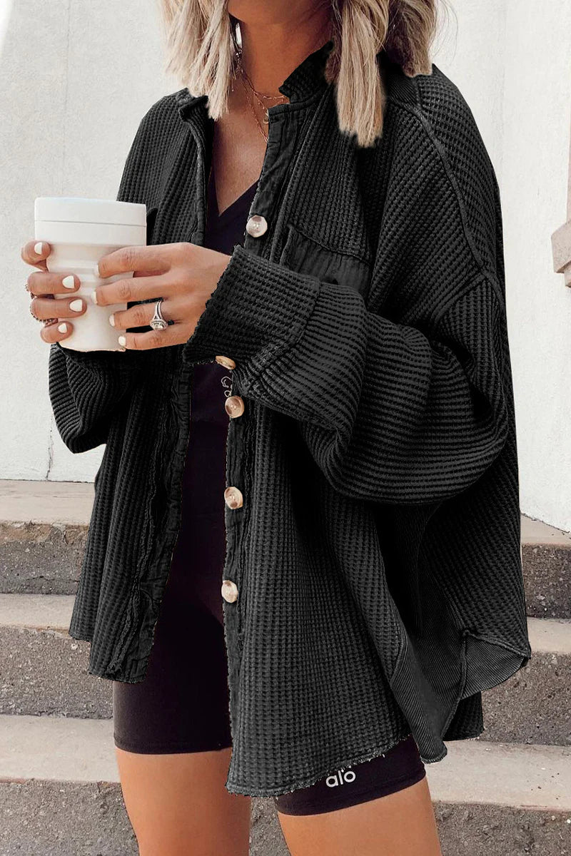 Solid Patchwork Turndown Collar Outerwear C650185