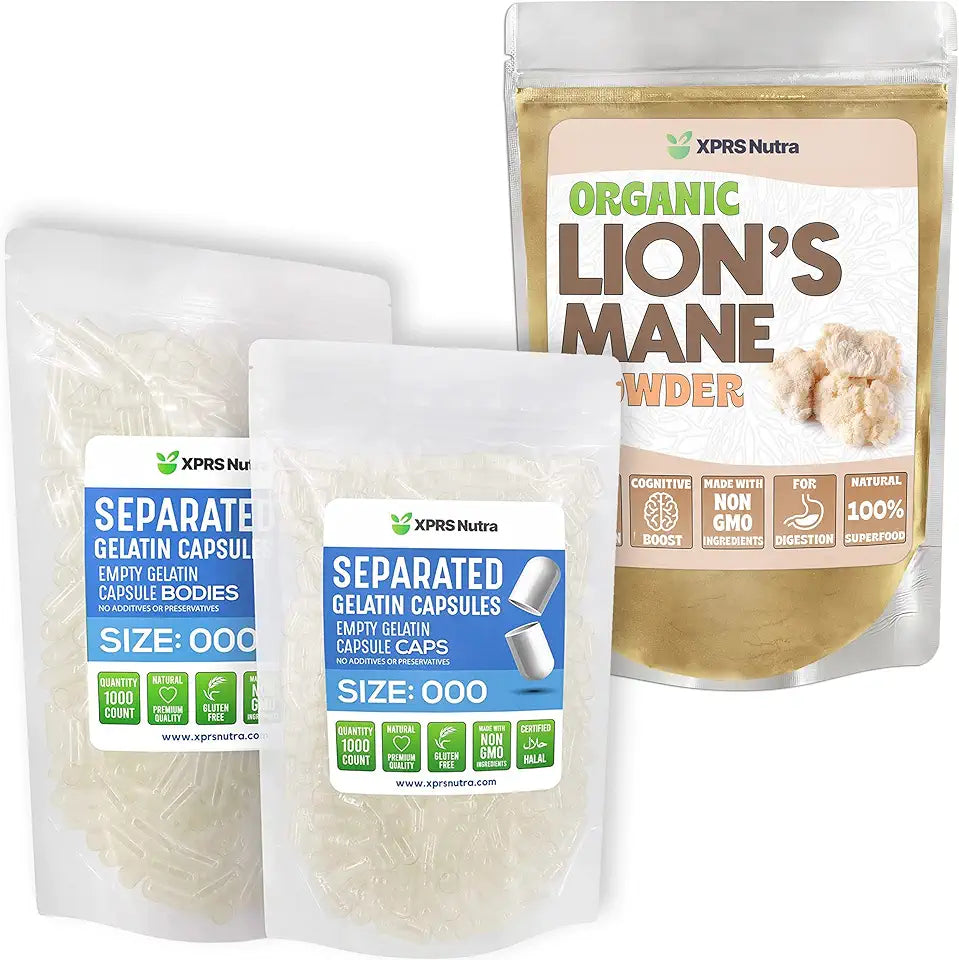 Size 000 Capsules with Lion's Mane Powder Bundle N168