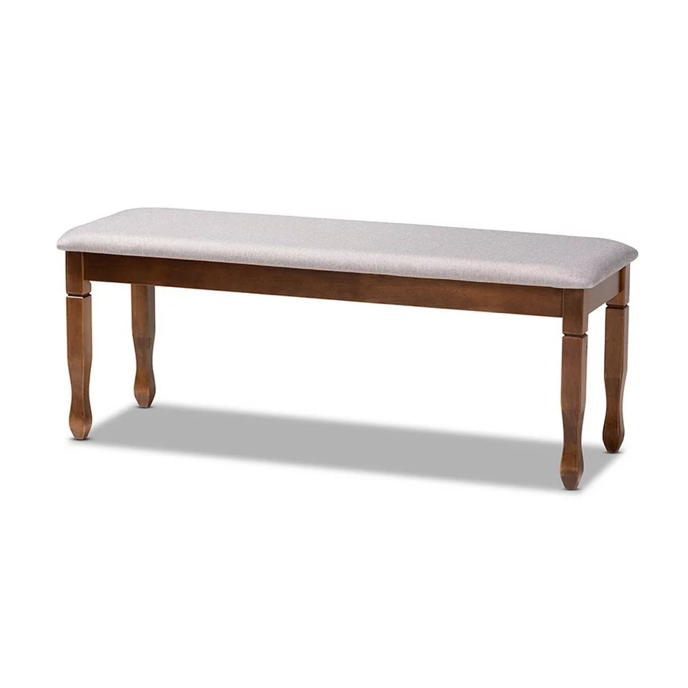 Grey Fabric Upholstered Walnut Brown Wood Dining Bench C5021