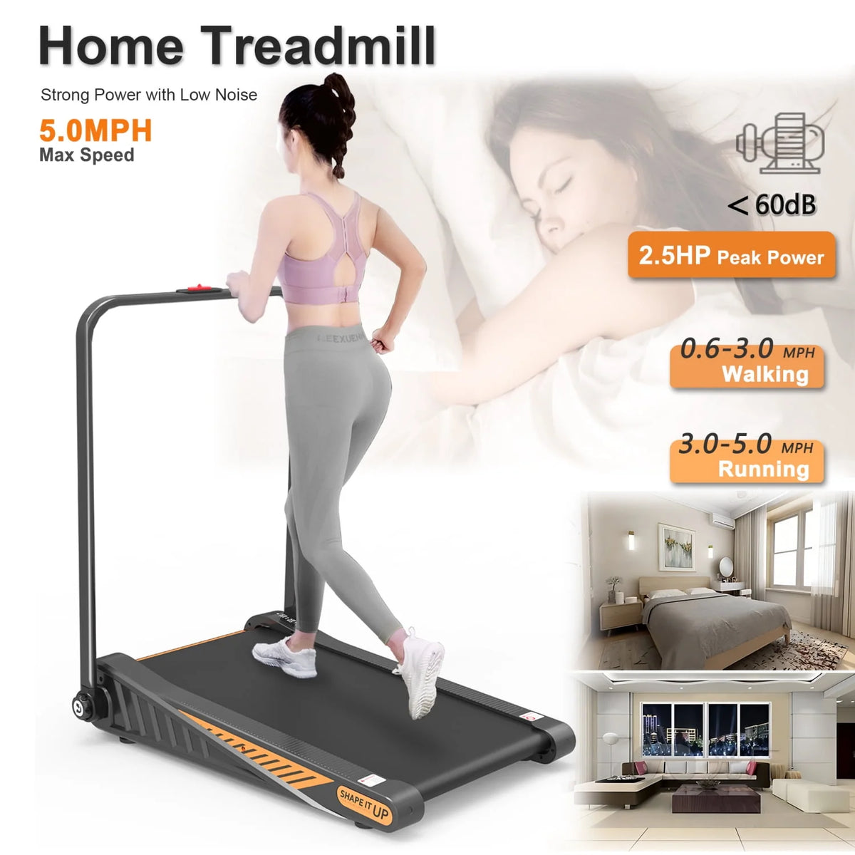 2 in 1 Folding Treadmill 2.5HP 15% Incline Under Desk Electric Treadmill T691