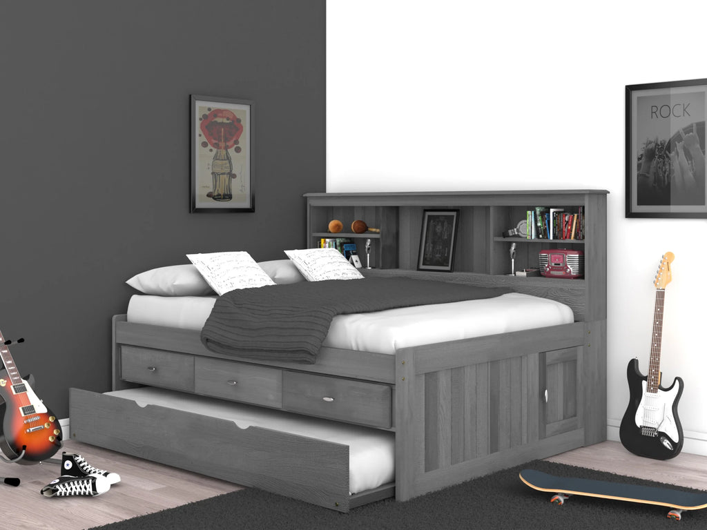 Charcoal Gray Solid Pine Full Daybed with Three Drawers and Twin Trundle L173903