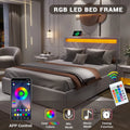 Queen Upholstered Bed Frame with 4 Storage Drawers and USB Charging Station T275