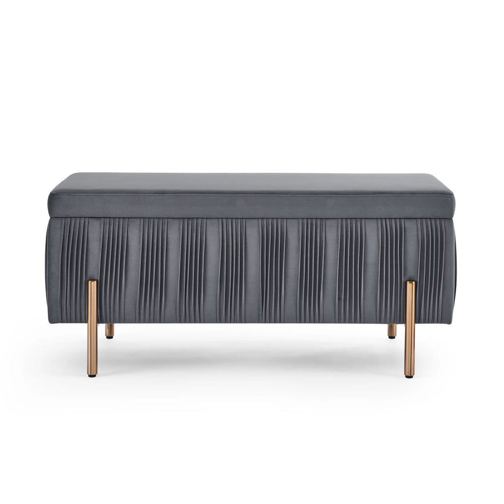 Grey Velvet Upholstered Storage Bench X289041